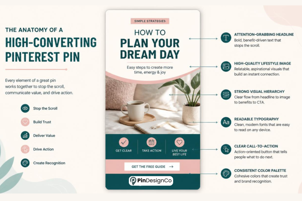 Example layout showing the structure of a high-converting Pinterest pin