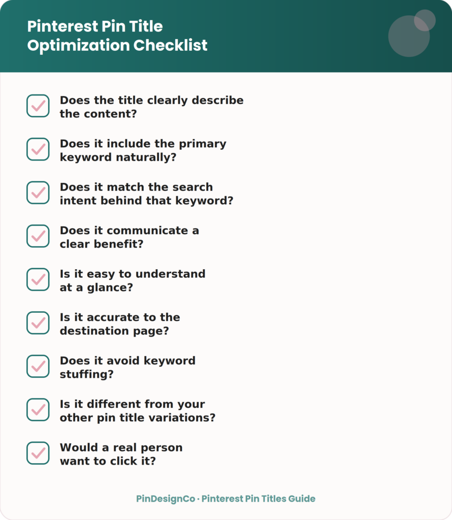 Pinterest pin title optimization checklist